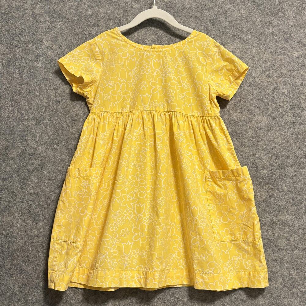 Hanna Andersson Dress Girls Size 6-7 Yellow Floral Pockets Short Sleeve Cotton